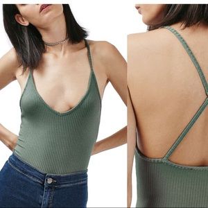 Topshop crisscross strap green bodysuit